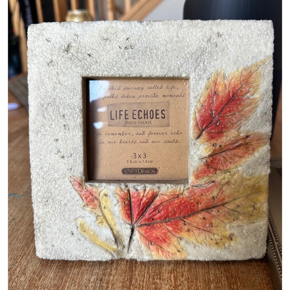 United Design Life Echoes Maple Leaf 3x3 Photo Frame Stone Resin Fall Decor